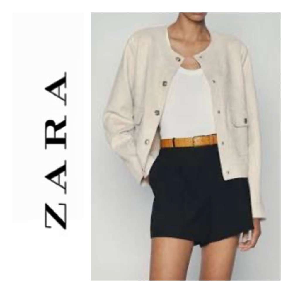 ZARA Ivory Faux Suede Crop Jacket